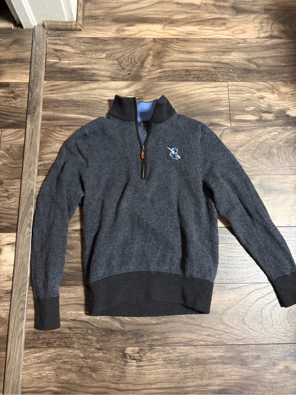 Turtleson 1/4 Zip Blue Pullover  Sweater Merino Wool Sleeve Sweater Size L 656